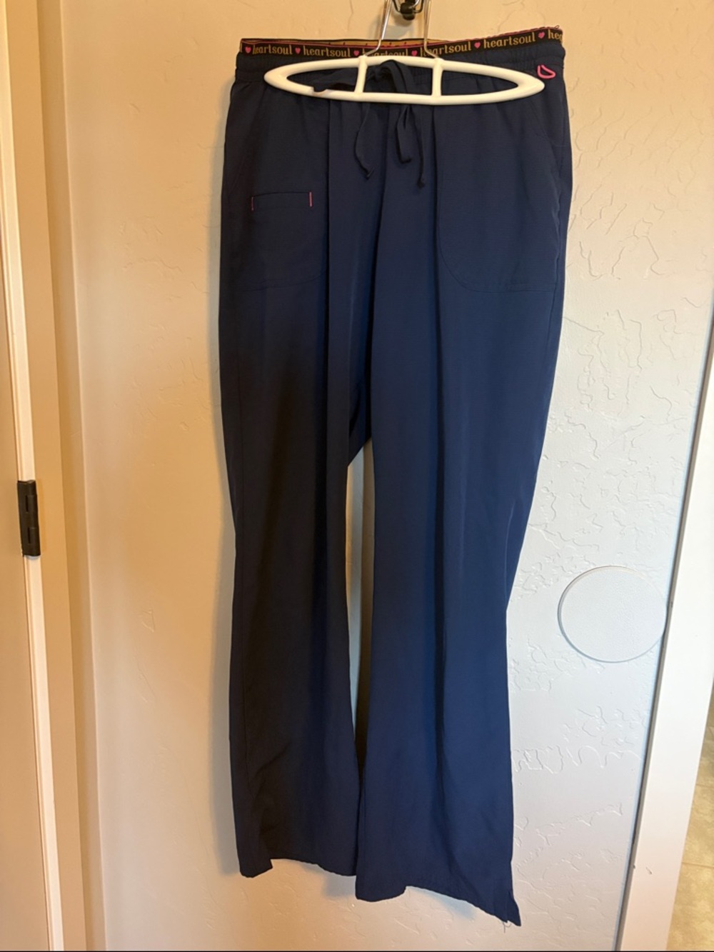 HeartSoul Navy Drawstring Jogger Scrub Pants with Pink Trim